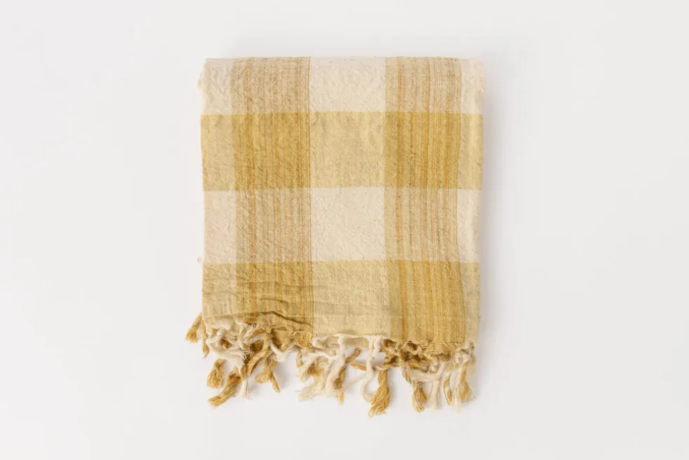 Gold Natural Dye Check Kitchen Towel