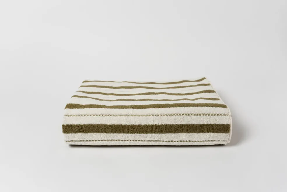 Organic Cotton Bath Mat in Caper/Chalk Lake House Stripe