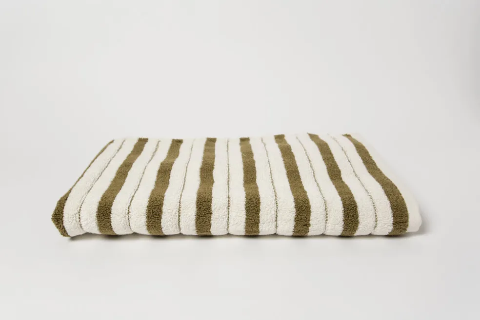 Organic Cotton Bath Towel in Caper/Chalk Lake House Stripe