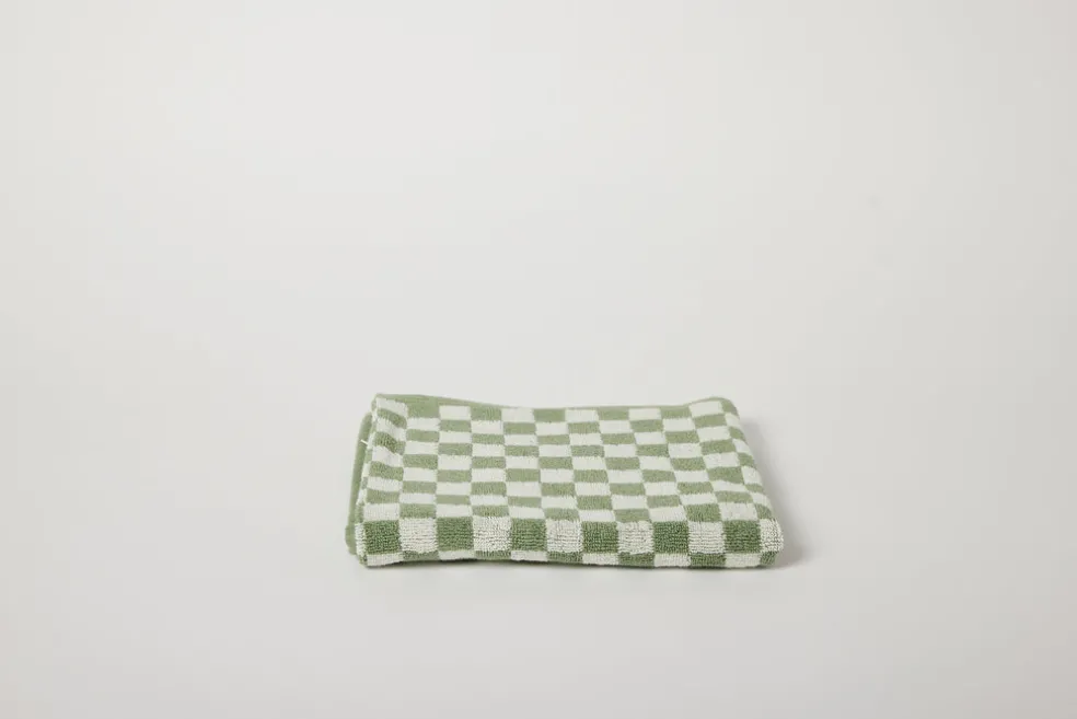Organic Cotton Hand Towel in Sage/Chalk